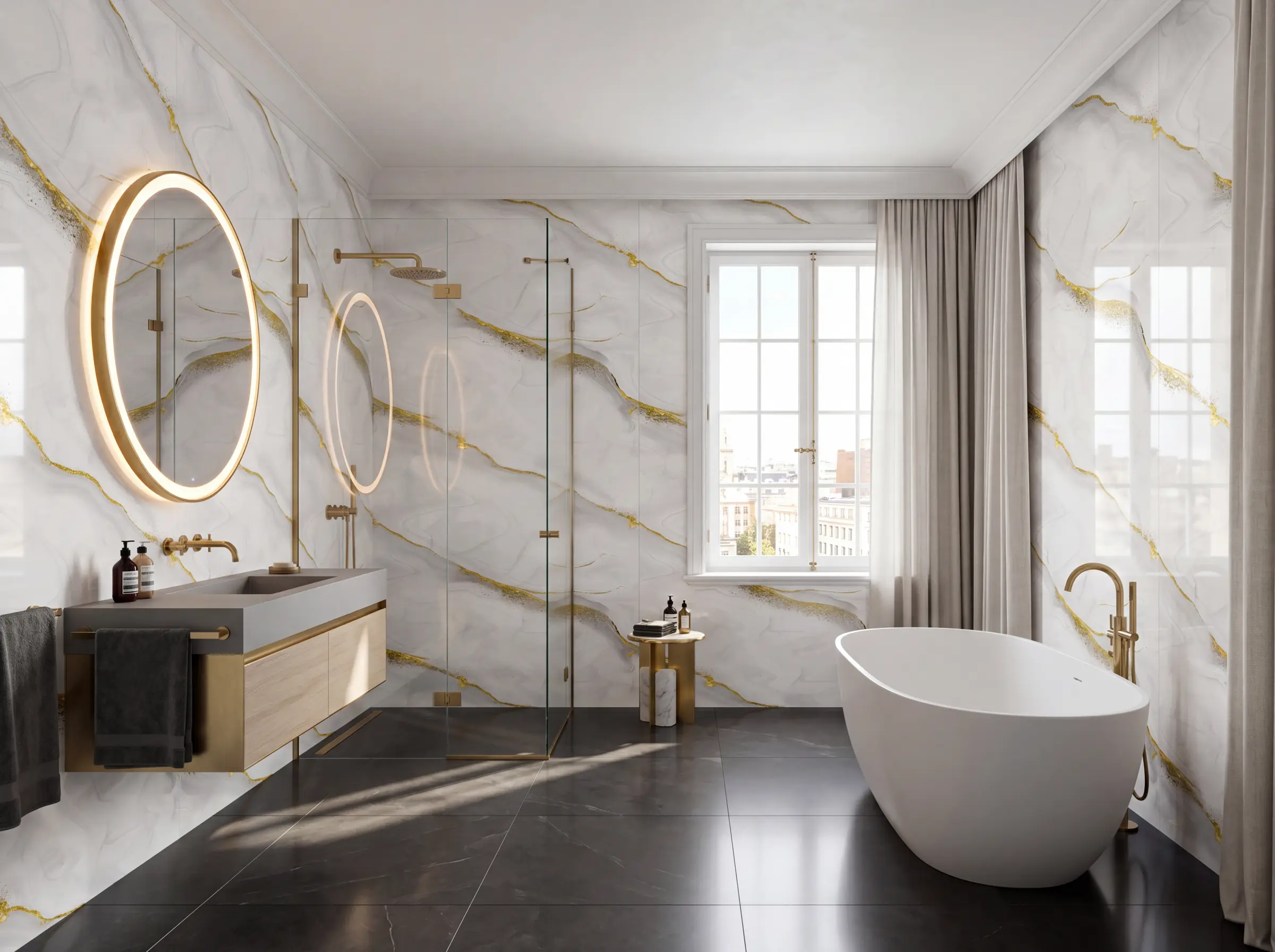 Gold Marble Resin UPVC wall panel, Gloss finish